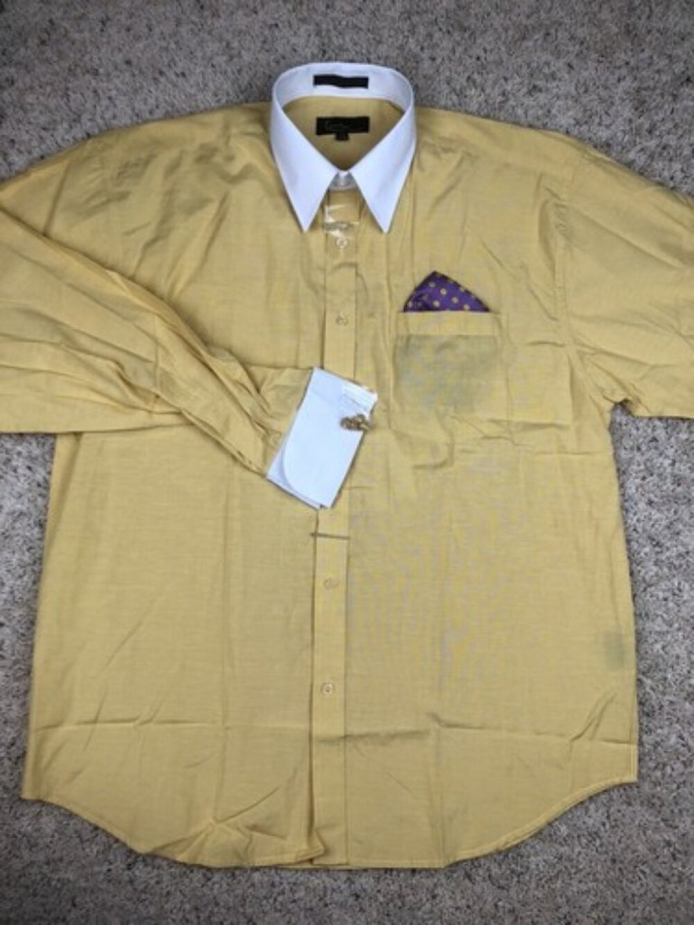 Kani Gold NWOT Shirt Medium Long Sleeve Button Up White Yellow 15-15.5 34/35